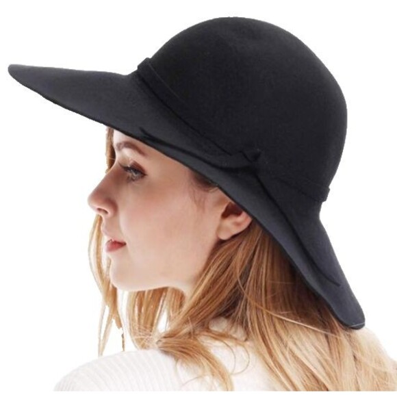 Bienvenu Accessories - Bienvenu Women's Black Wool Wide Brim Floppy Hat NEW
